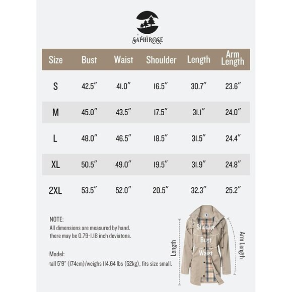 Women's Khaki Waterproof Long Raincoat Outdoor Windbreaker Jacket with Hood - Picture 7 of 7